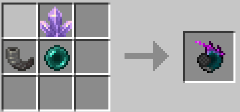 Ender Pearl in middle, Goat Horn on left, Amethyst Cluster (not shard) on top